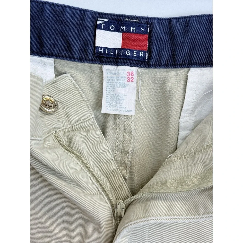 Vintage 90s Tommy Hilfiger Men's 38X32 Wide Tapered Leg Chino Pants Khaki Cotton